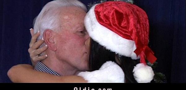  Grey oldman receives a real doll to fuck for Christmas